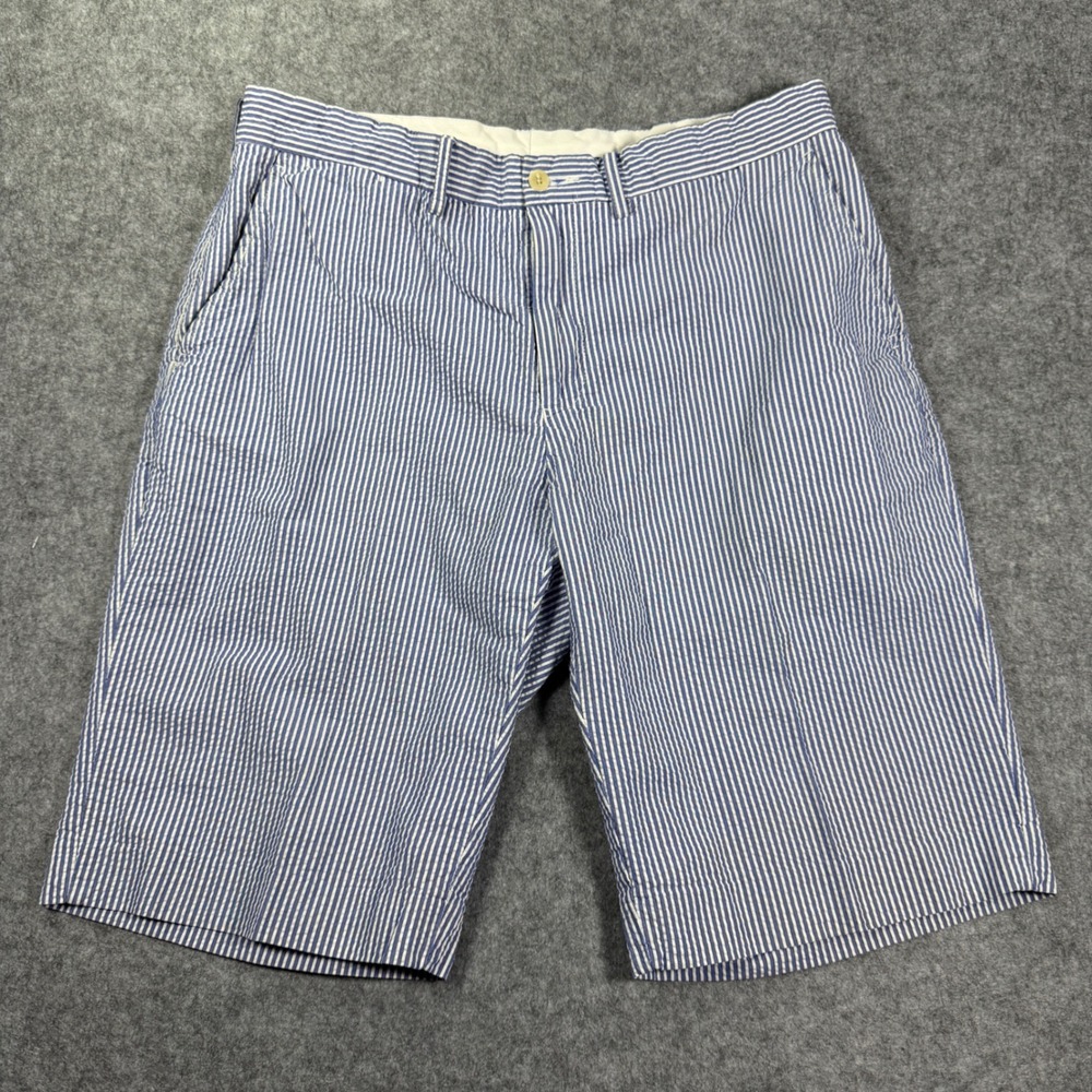 Vintage Polo Ralph Lauren Seersucker Shorts Mens 34 Blue White Stripe Cotton